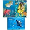 FISH: 3D Lenticular 3 Postcard Greeting Cards - Panda Butterflyfish and corals, Aquatic View and Manta Ray