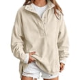 thumbnail image 2 of Sweatshirt for Women Oversized Henley Neck Pullover Top Fall Outfits,Snap Button Up Pullover Tops,Quilted Placket Detail,Loose Drop Shoulder Fit,Tunic Sweatshirt,Fall Winter Fashion Outfits Beige S, 2 of 6