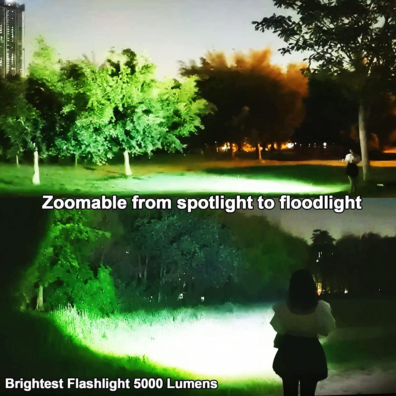 Rechargeable Flashlight High Lumens Zoomable Best Floodlight Spotlight  Strobe Light Lanterns World's Brightest Flashlight for Outdoor Emergencies 
