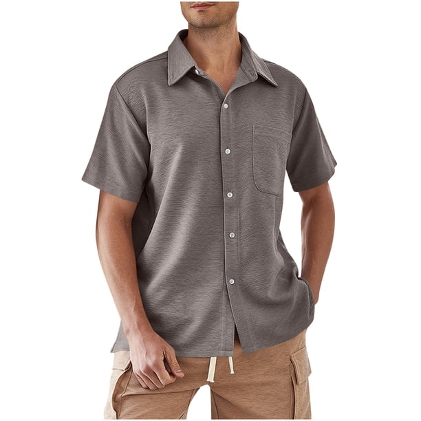 Mens Casual Manga Corta Botón Abajo Camisas, Verano de Moda de Color Sólido de Bolsillo para Casual Y Fiesta