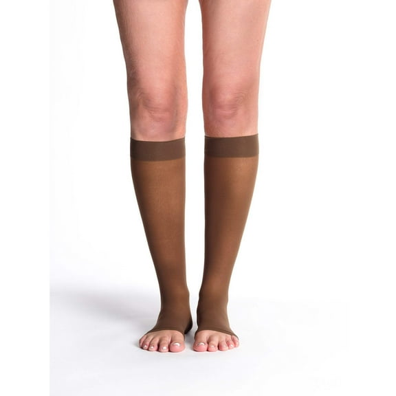 Sigvaris Style 781 Sheer 15-20 Open Toe Knee High Compression Stockings Mocha MS Short