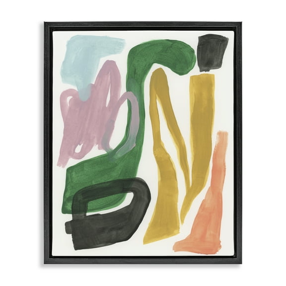Stupell Industries Bright Contemporary Shapes Abstract Painting Black Floater Framed Canvas Art Print Wall Art, 17 x 21