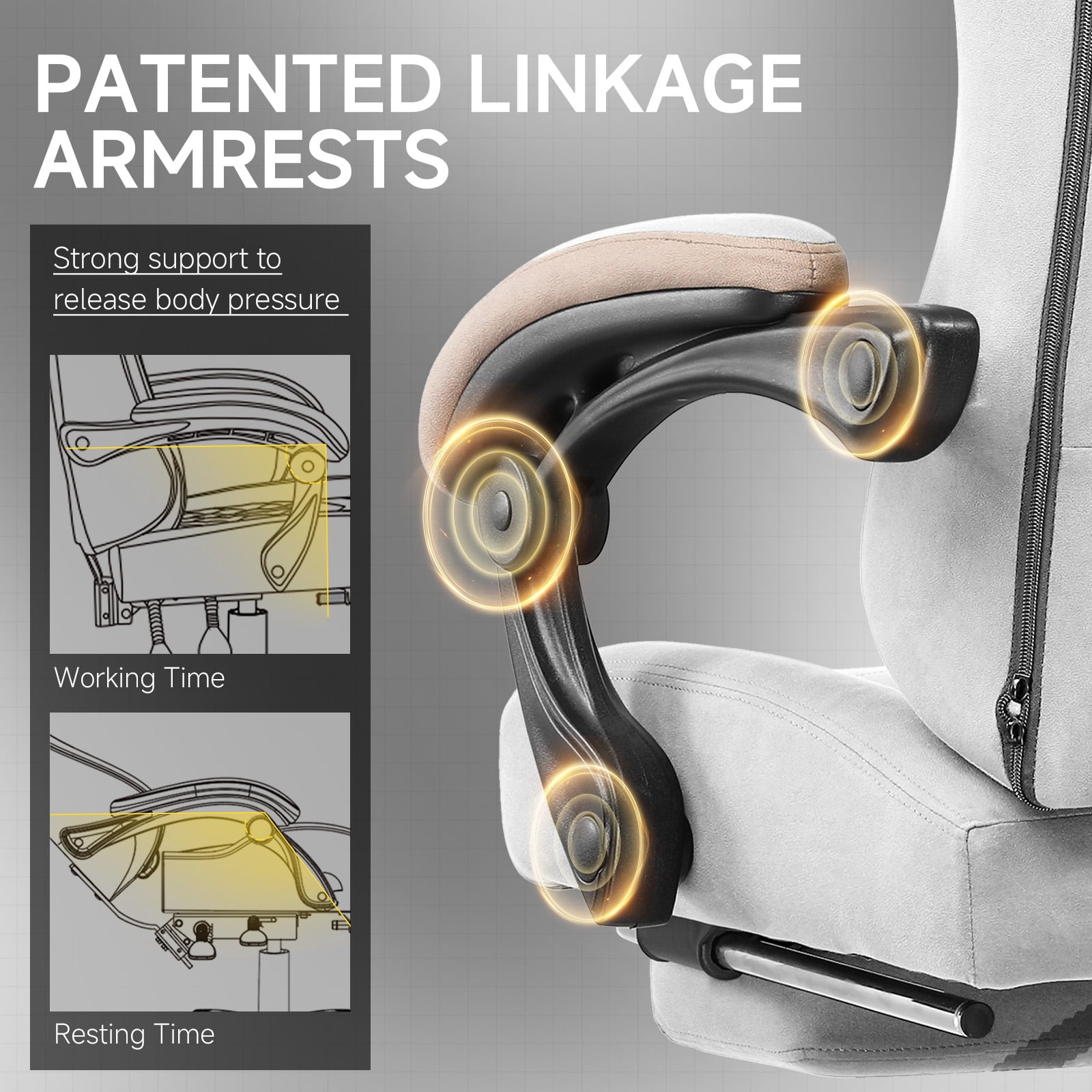 GTPLAYER Ergonomic High Back Pocket Spring Cushion Gaming Chair with Footrest & Linkage Armrests, Ivory