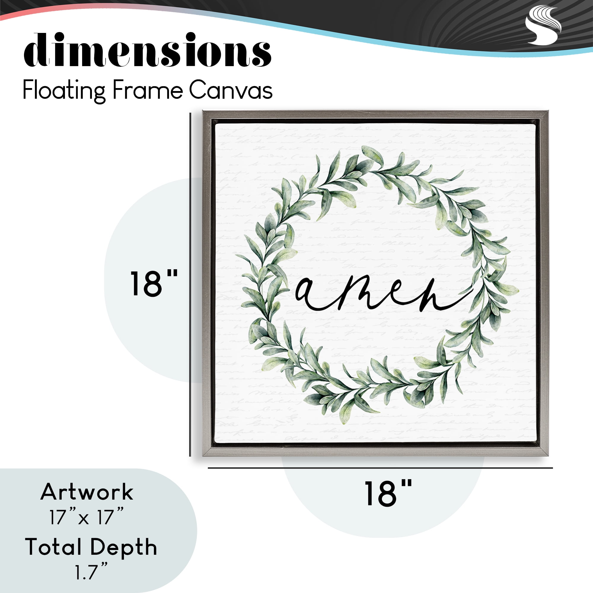 Amen Botanical Wreath & Script Gray Framed Floater Canvas Wall Art, design by Lettered and Lined