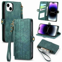Dteck for Apple iPhone 12 Pro / 12 Anti-scratch Case, Shockproof Vintage Premium PU Leather Wallet Flip Cover with Card Slots Magnetic Closure Kickstand Handbag with Hand Strap, green