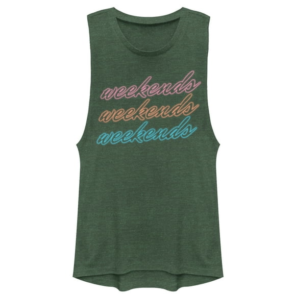 Junior's CHIN UP Weekends All Day  Festival Muscle Graphic Tee Pine Green Heather Large
