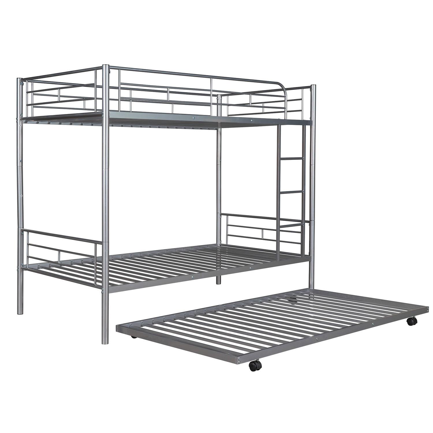 Kadyn Metal Bunk Bed, Twin-Over-Twin Bed with Trundle, Can be Divided into two beds, Modern Bunk Bed Frame for Juniors, Silver
