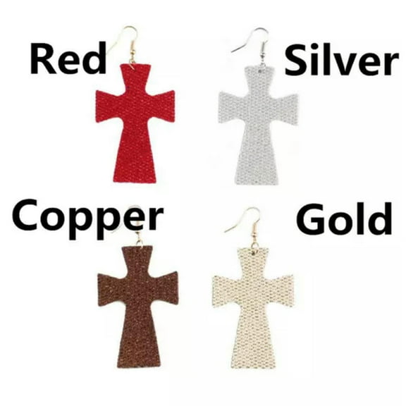 Vintage Glitter Leather Earrings Teardrop Leaf Cross Mini Women Boutique Jewelry