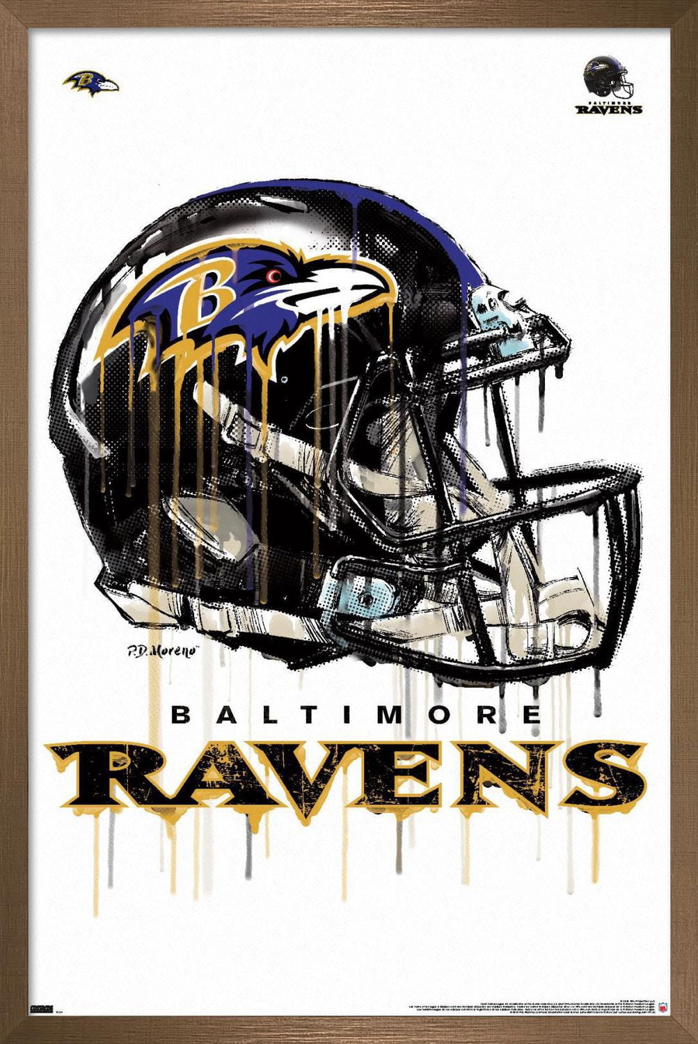 NFL Baltimore Ravens - Drip Helmet 20 Wall Poster with Magnetic Frame, 22.375" x 34"
