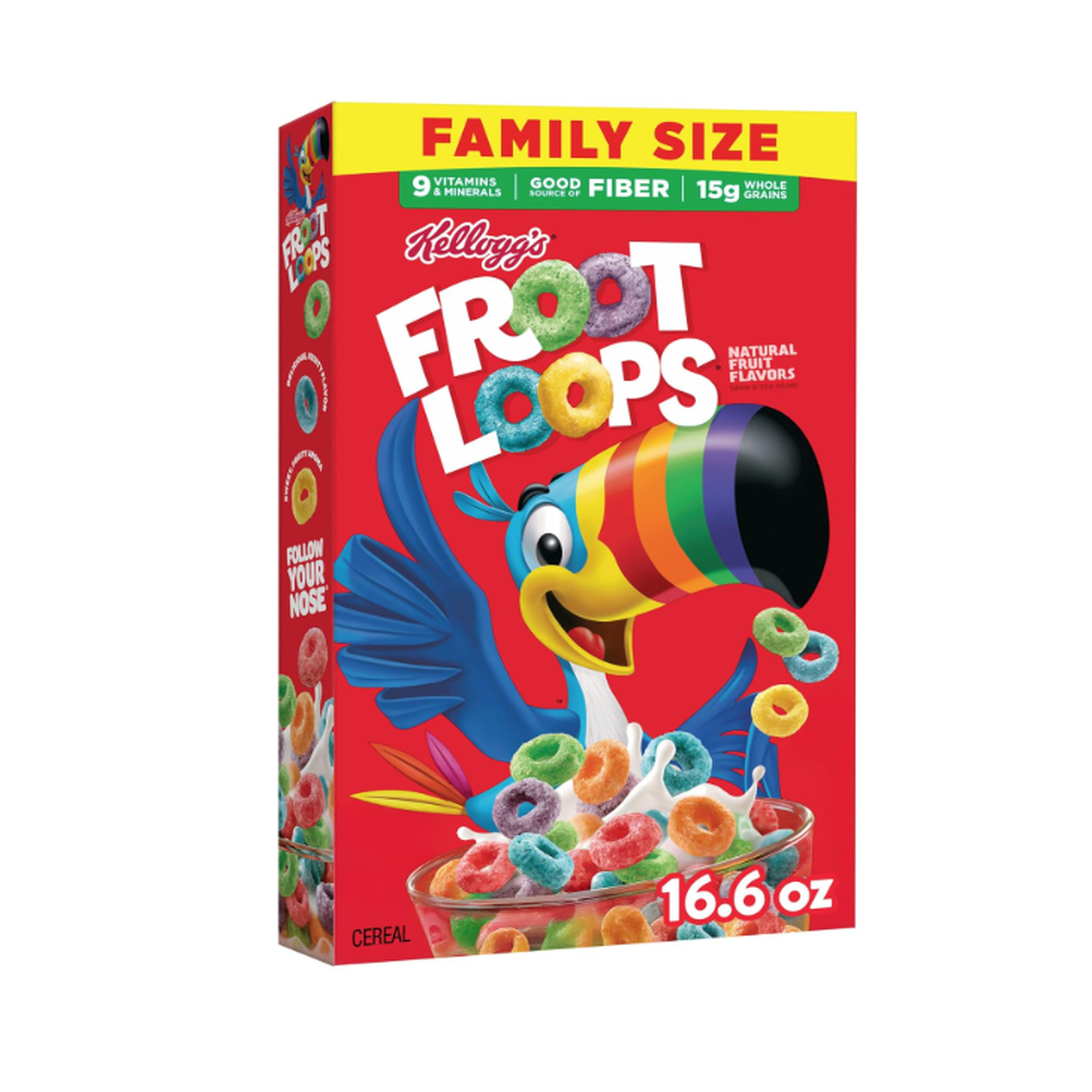 Froot Loops Breakfast Cereal, Good Source of Fiber, 15g Whole Grain, Family Size, 16.6 oz