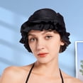 thumbnail image 2 of Gorro Natación Plisado Con Y Borde Hongo Circunferencia La Cabeza Ampliada Protección para Los Oídos Que No Aprieta Gorro Natación Aguas Termales (negro), 2 of 9