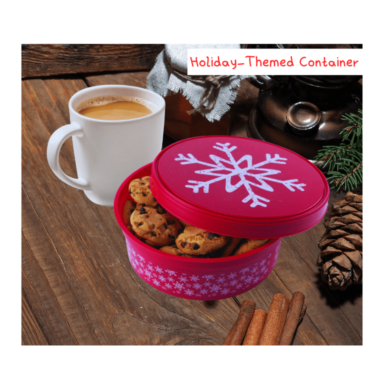 Christmas Round Plastic Cookie Containers with Lids Set of 2, Reusable  Storage Buckets for Candy Treat Goodies Favors Snacks, Gift Giving Box  Party Supplies Holiday Themed Decoration(Red Snowflake) 
