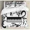 thumbnail image 1 of Music Note Duvet Cover Set King Size, Electronic Musical Burst Effect with Butterflies Swirls and Branches, Decorative 3 Piece Bedding Set with 2 Pillow Shams, Charcoal Grey White, by Ambesonne, 1 of 3