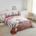 thumbnail image 3 of Erosebridal Galloping Horse Comforter Set Twin Size, Teens Western Cowboy Duvet Insert, Cherry Blossoms Petal Bedding Set , Farm Animal Quilted Duvet Bedroom Decor, White Pink, 3 of 5