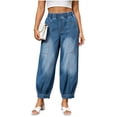 thumbnail image 5 of Zormilly Womens Jeans Elastic High Waisted Casual Blue Baggy Jeans with Pockets Cuffed Cropped Denim Pants, XS-L, 5 of 7