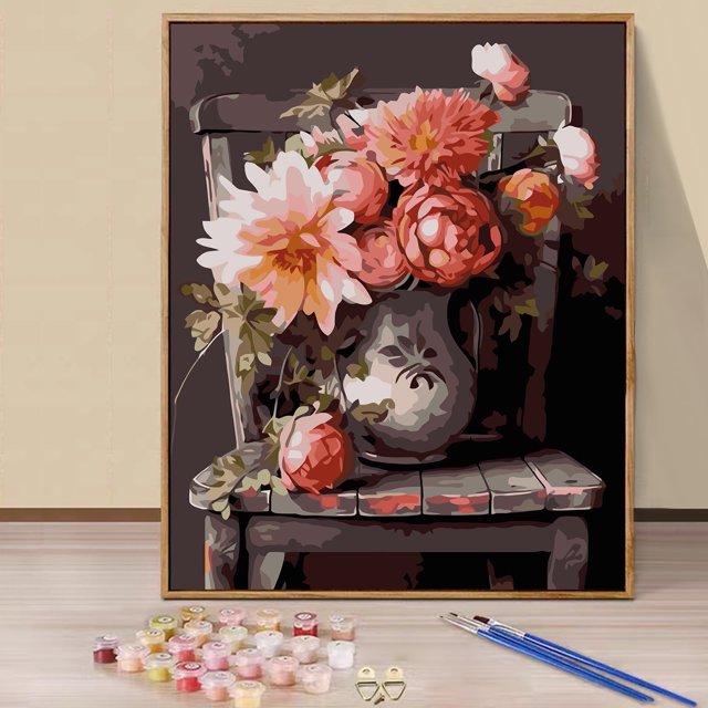 Paint by Numbers Kit for Adults Beginner, Tree Moon Easy DIY Oil Painting Kits Home Wall Decor 16x20 Inch (Without Frame),Pink Rose