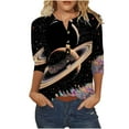 thumbnail image 2 of Uootdi Tie Dye Galaxy Print 3/4 Sleeve Henley Shirts for Women V Neck Stylish Stars Graphic Printted Top Casual Space Aesthetic Tee Pullover Gift, 2 of 7