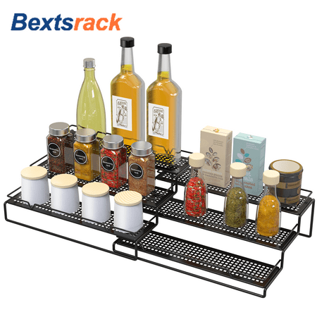

Bextsrack 3-Tier Spice Rack Organizer for Cabinet Step Cabinet Organizer and Storage with Protective Railing for Pantry Kitchen Countertop Storage