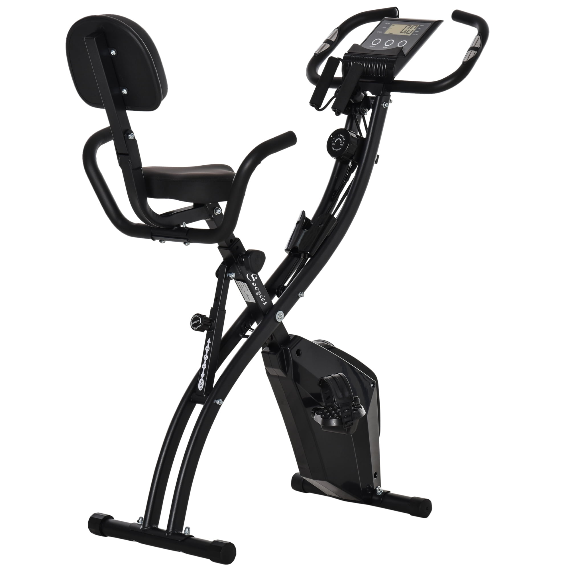 Soozier Folding Exercise Bike, 3-in-1 Recumbent Exercise Bike, Upright Workout Bike &amp; Arm Resistance Bands, Adjustable Seat, 8-Level Magnetic Resistance, Black