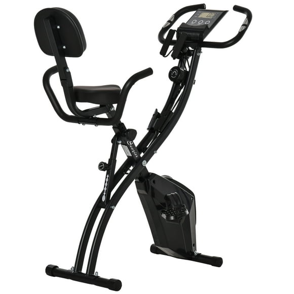 Soozier 2 in 1 Upright  Exercise Bike Stationary Foldable Magnetic Recumbent Cycling with Arm Resistance Bands Black