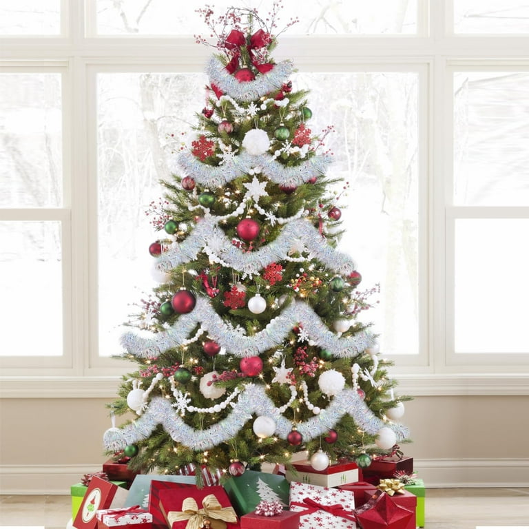 Lvydec 40ft White Tinsel Garland Christmas Tree Decorations, Soft