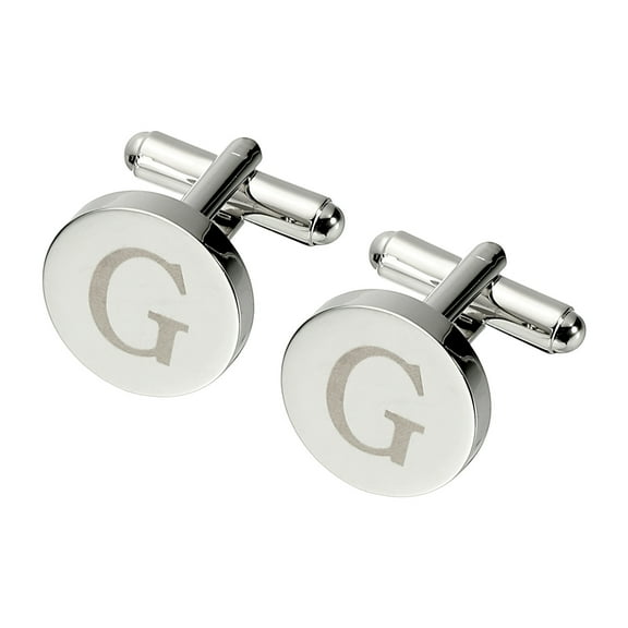 Uxcell Initial Cufflinks, Classic Alphabet Letter G Copper Round Men Cuff Links 26 Letters A-Z for Men Father Husband Weddings Gift Business Birthday, Silver