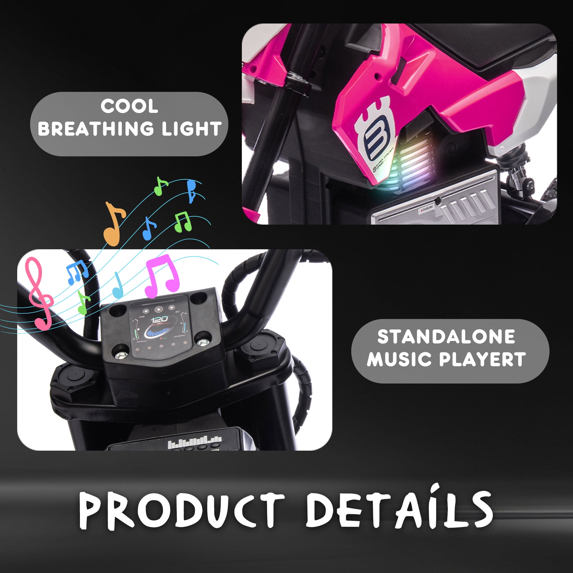 Okybaby 24V Kids Ride On Electric Dirt Bike, 200W High Speed Hub Electric Motorcycle, Max Speed 10MPH, Rear Spring Suspension, Kids Motorbike with Bluetooth&Horn For Kids Aged 5-15,Pink