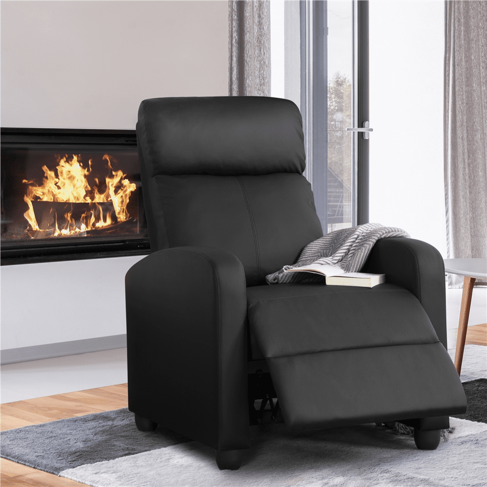 Yaheetech 2pcs PU Leather Upholstered Recliner Chair with Pocket Spring, Black