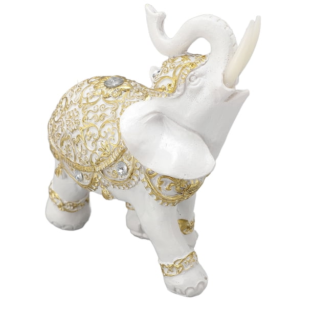 Estatua de Elefante de Resina Blanca, Figura Realista de Elefante de la Suerte para Entrada, Estantería o Escritorio con císbolo de Suerte y Riqueza, decoración en Casa,