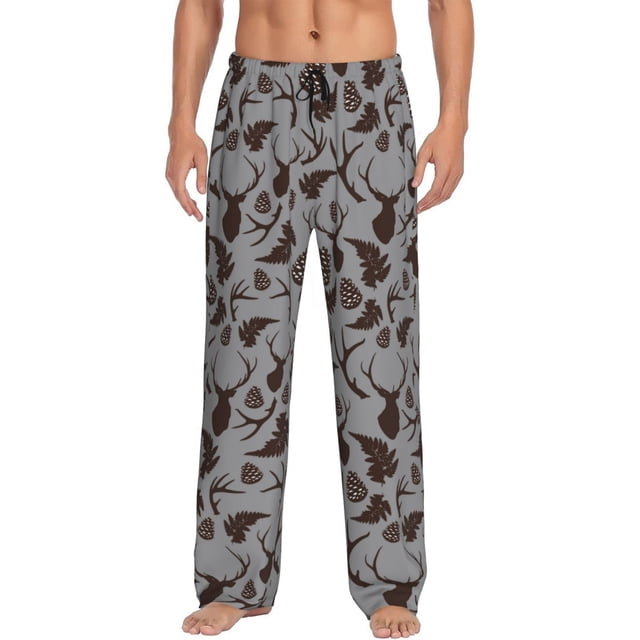 Balery Brown Moose with Pinecones Pantalones de pijama para hombre, pijama ultraligero, pantalón de descanso-Small