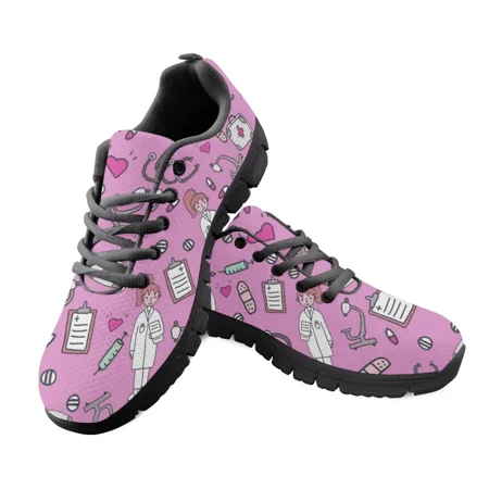 

Cartoon Sketch Physio Print Flats Shoes Women Casual Mesh Summer Nurse Sneaker Light Lacing Footwear for Teen Girls New Fashion