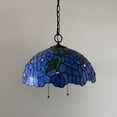 thumbnail image 5 of Tiffany Pendant Lights Fixture Blue Stained Glass Green Leaves LED Bulb Included 16"W*16"D*75"H, 5 of 6