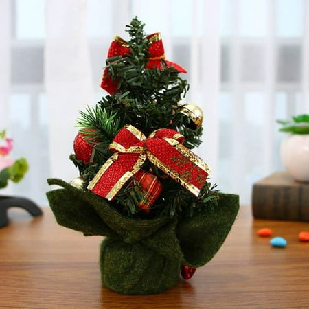 KABOER Mini Artificial Christmas Tree with Red Ornaments Best Choice Christmas Decoration for Table and Desk Tops | Small 20CM Tall Christmas Pine Tree Perfect for Home or