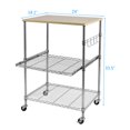 thumbnail image 4 of Kitchen Microwave Cart on Wheels, Wire Rolling Cart with 4 Chrome Hooks, 3 Tier Bakers Rack with Wood Table, Slides Out Shelves, 24L x 18W x 33.5H Inches, Chrome/Wood, 4 of 9