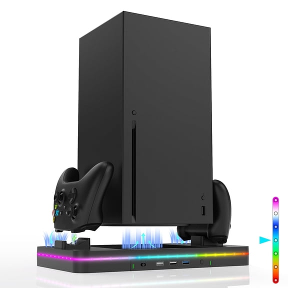 Cooling Charging Stand for Xbox Series X/S, Dual Controller Charging Dock, Cooling Fan, RGB LED Light, 3 USB Ports, Vertical Stand