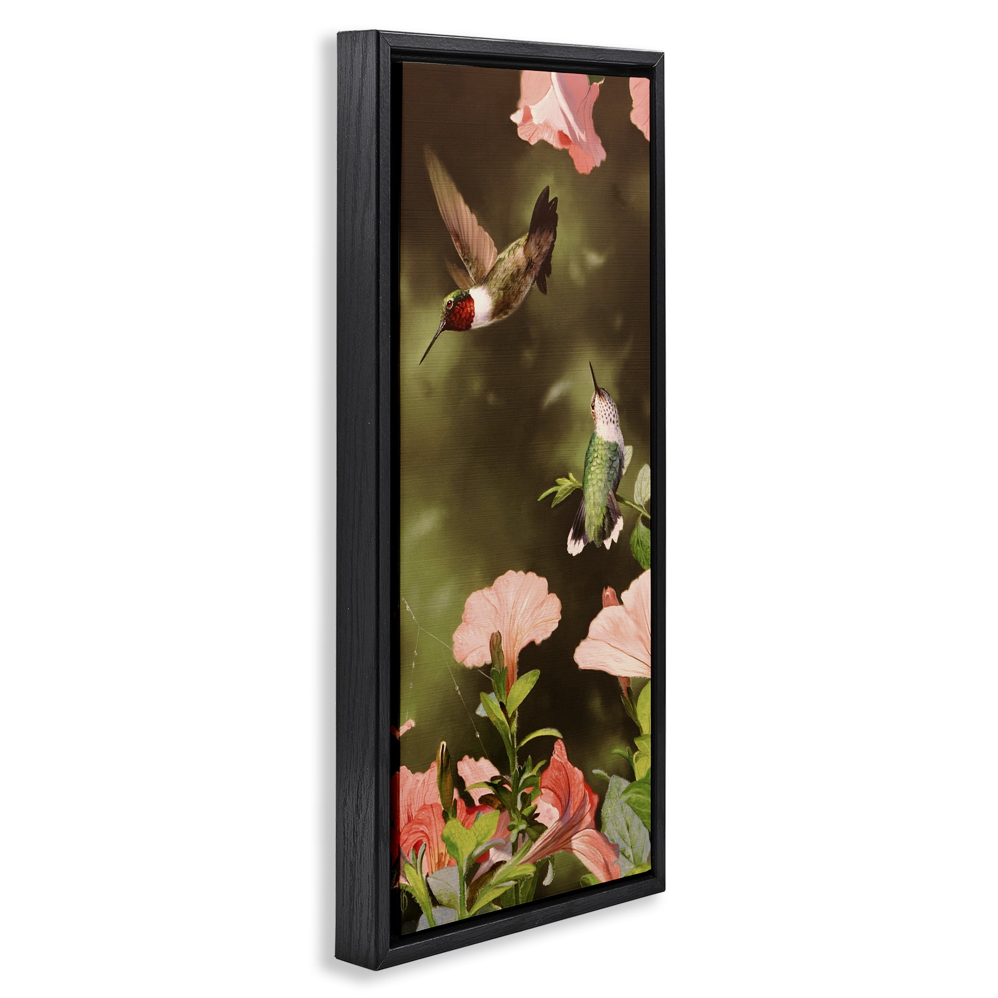Stupell Industries Two Fluttering Hummingbirds Animals Photography Black Floater Framed Canvas Art Print Wall Art, 11 x 25