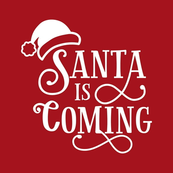 Vinyl Wall Art Decal - Santa Is Coming - 25.5" x 25" - Cute Fun Christmas Holyday Season Hat Design Sticker For Living Room Playroom Entry Way Door Windows Storefront School Coffee Shop Decor