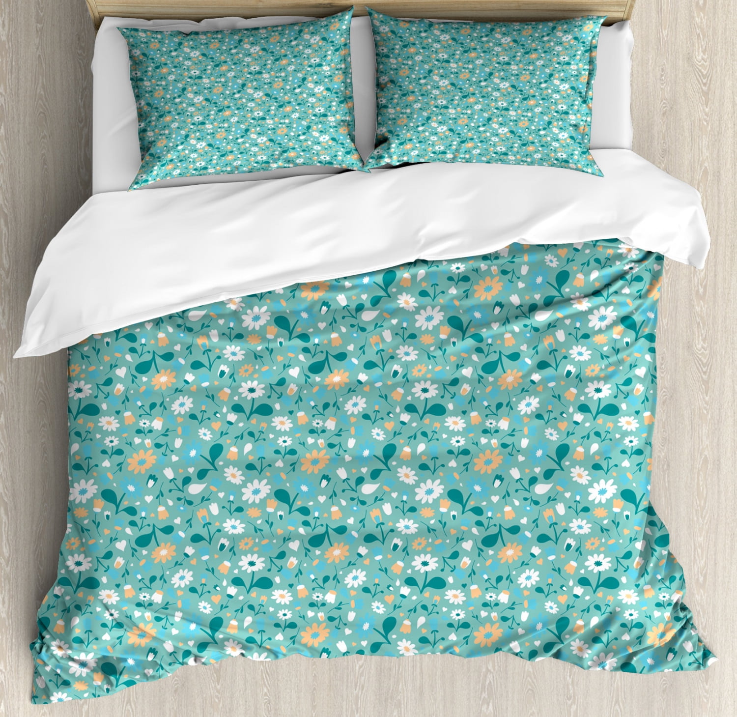 Doodle Duvet Cover Set King Size, Abstract Spring Cartoon with