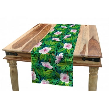 Exotic Table Runner, Jungle Flower Blooming Rainforest Flora Tropical Hibiscus Shabby Motif, Dining Room Kitchen Rectangular Runner, 3 Sizes, by Ambesonne