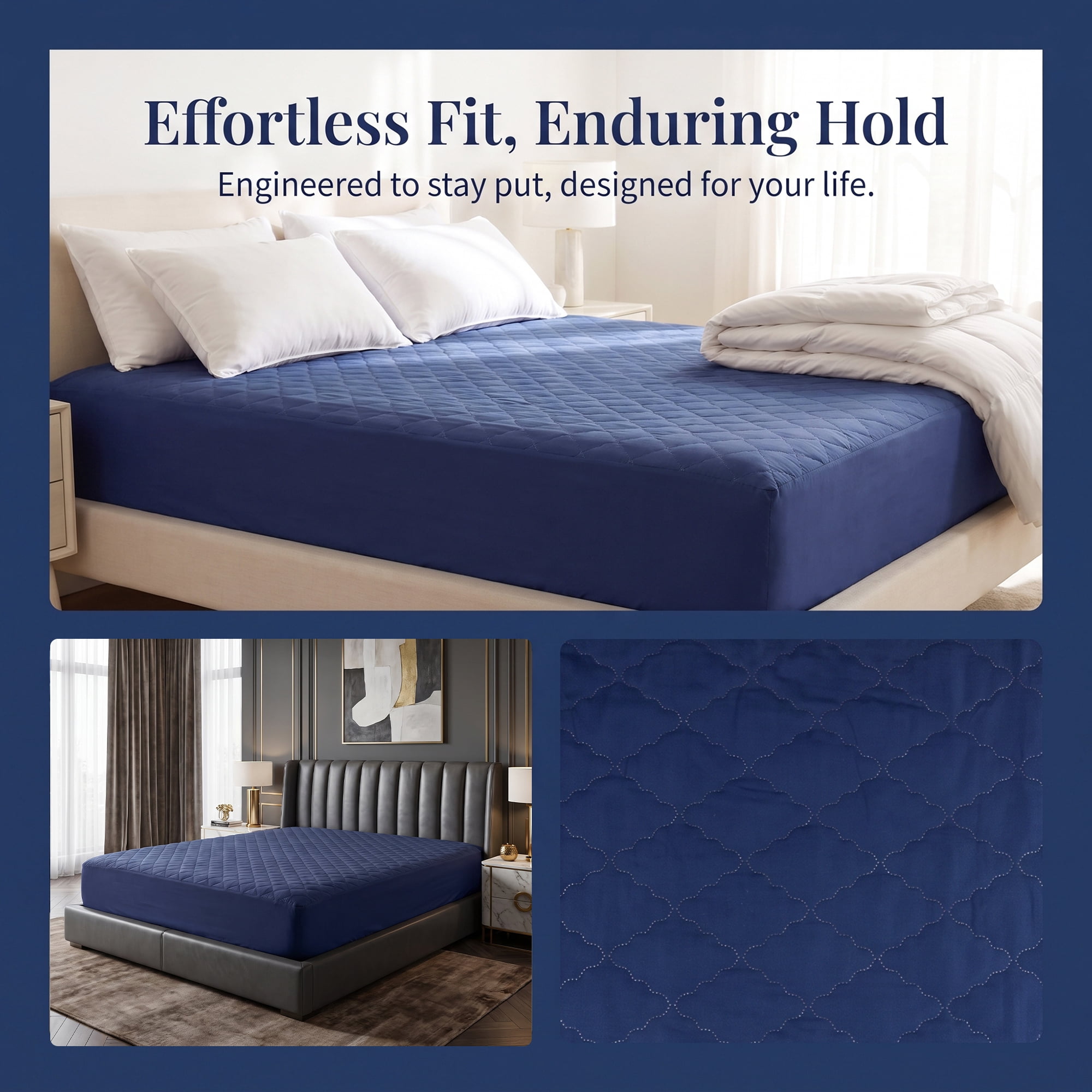 Unique Bargains Fitted Sheet Polyester Bed Sheets with Diamond Grid Design Navy Blue 60.2"x79.9"