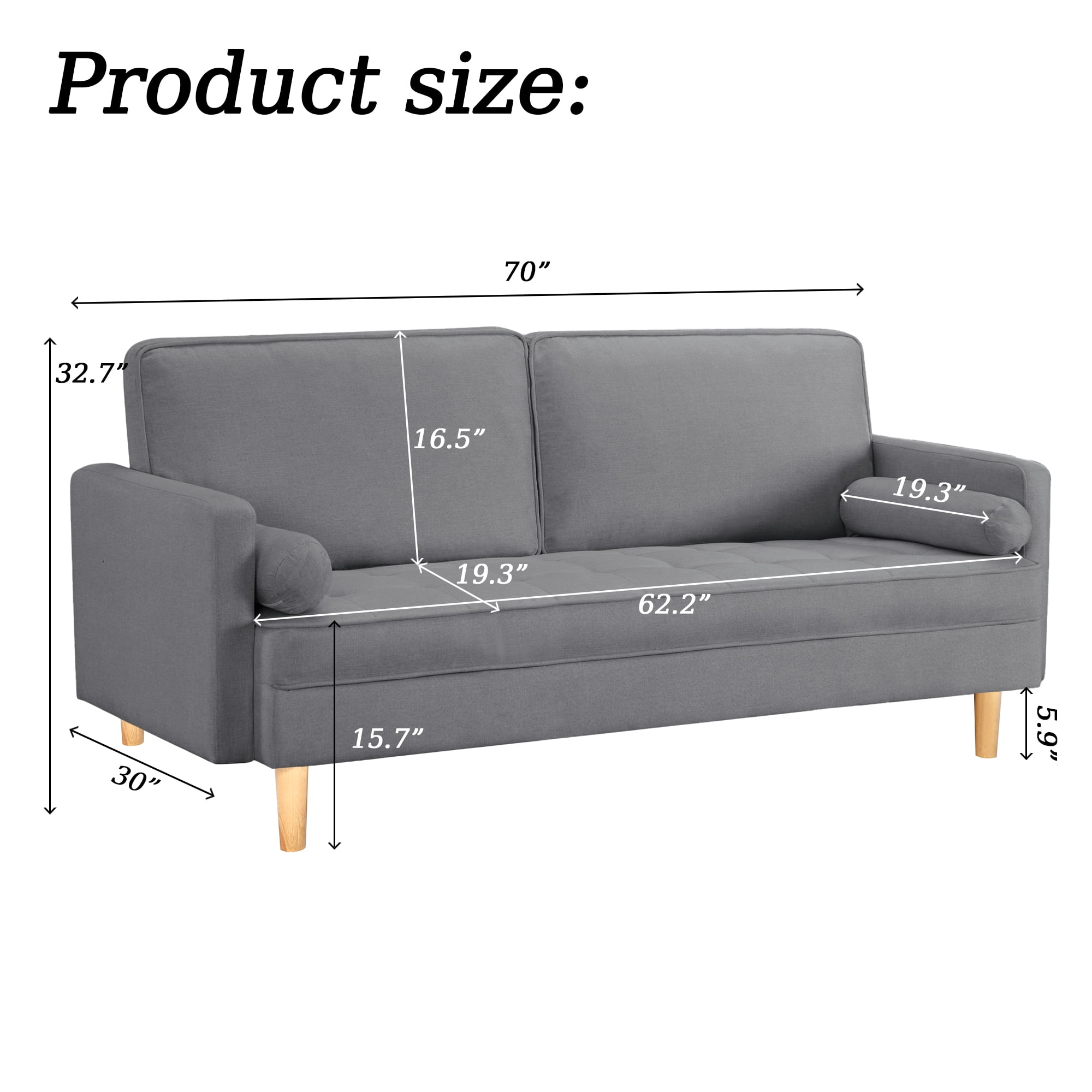 70" Modern Loveseat Sofa Couch,Mid-Century Velvet Upholstered Small Love Seat Couch with 2 Pillows for Compact Space,Living Room,Apartment,Grey