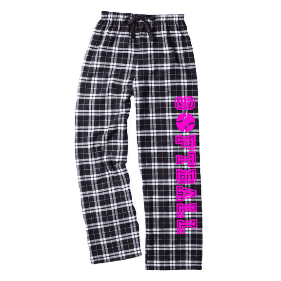 Adult Softball Black and White Flannel Pants (Neon Pink, Adult X-Large)