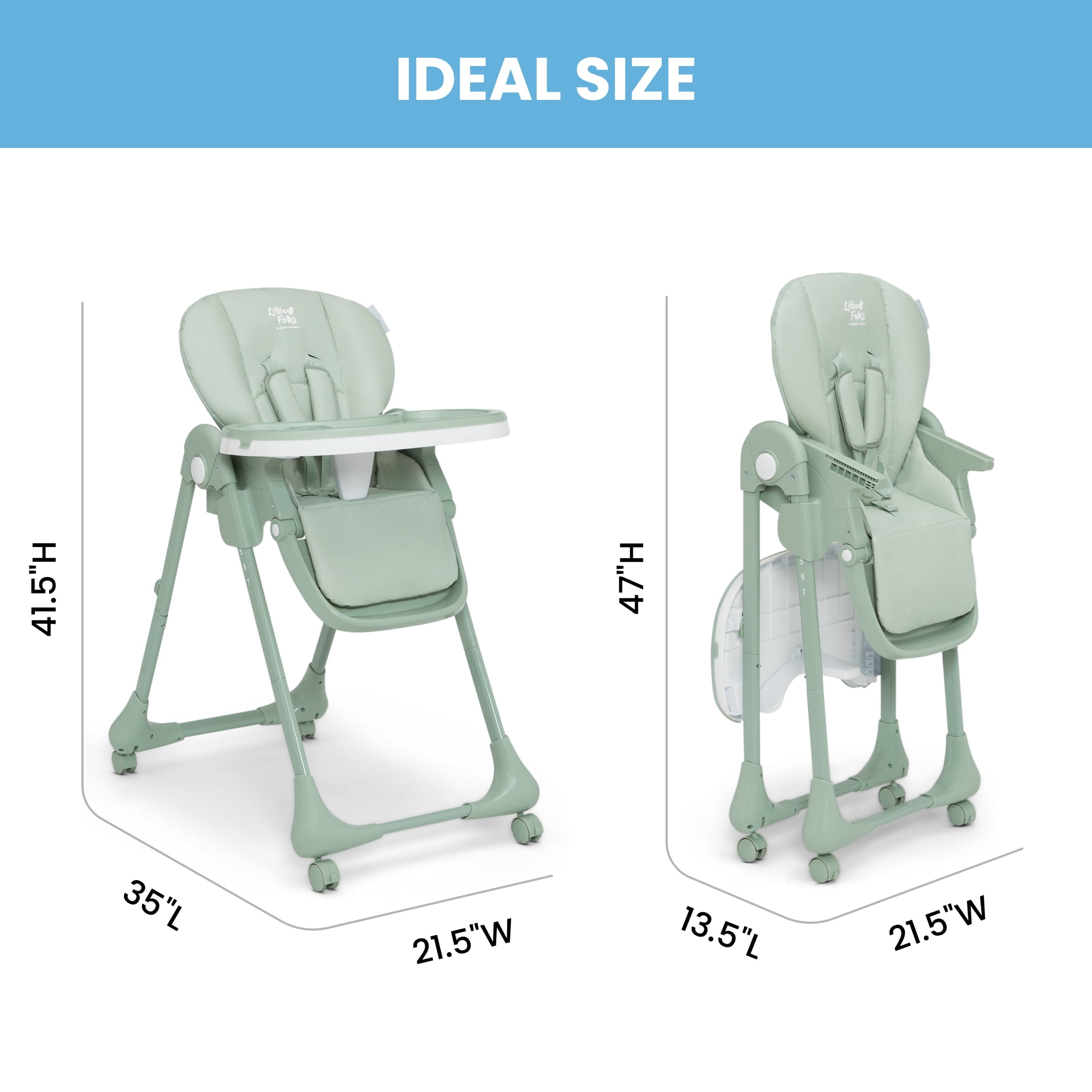 Little Folks by Delta Children 2-in-1 SlimFold High Chair for Babies and Toddlers, Sage Green