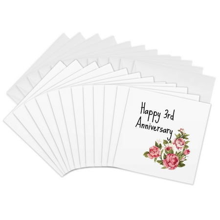 3drose Image of Floral Happy 3rd Anniversary Quote 12 Greeting Cards with Envelopes