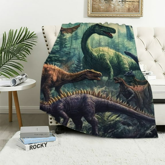 BCIIG Dinosaur Themed Flannel Blanket,Multicolor Dinosaurs Print Soft Lightweight Throw Blankets Gifts for Boys Kids,Perfect for Couch Bed Home Children's Room Travel Decor 40x50in