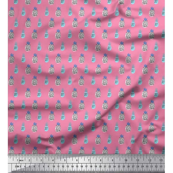 Soimoi Pink Rayon Fabric Brush Stroke & Pine Fruits Decor Fabric Printed Yard 56 Inch Wide