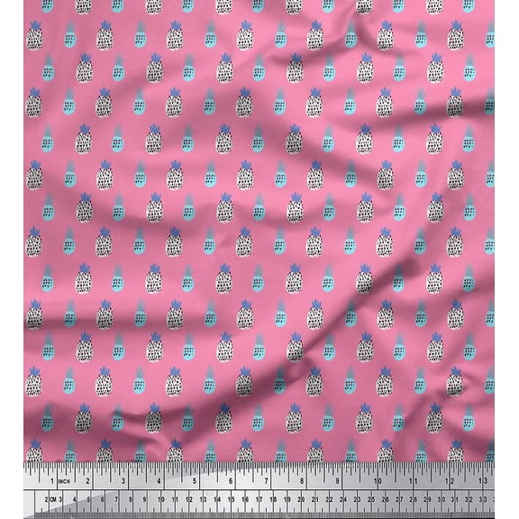 Soimoi Pink Heavy Canvas Fabric Brush Stroke & Pine Fruits Print Fabric by the Yard 58 Inch Wide