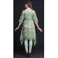 thumbnail image 5 of Bimba Green Leaves & Water Lily Floral Asymmetric Kurta Indian Tunic Tops For Women Printed Indian Clothing Small, 5 of 6
