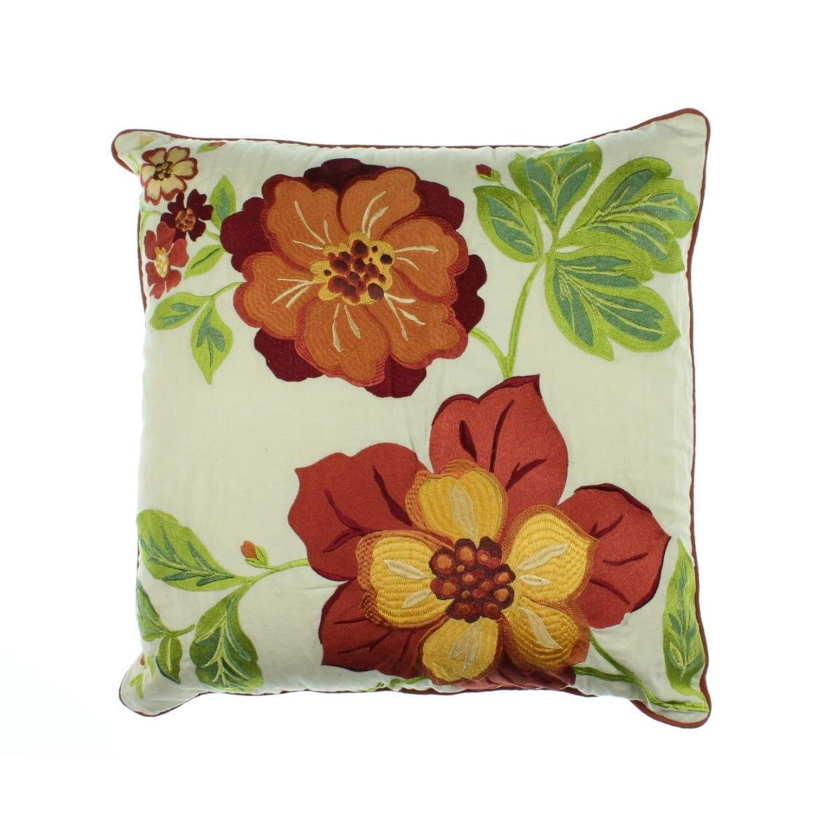 Linen Blend Embroidered Decorative Pillow Ivory, By Martha Stewart