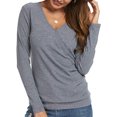 thumbnail image 3 of Women Wrap Front Side Buttons Long Sleeve V Neck Plain Shirt, 3 of 5